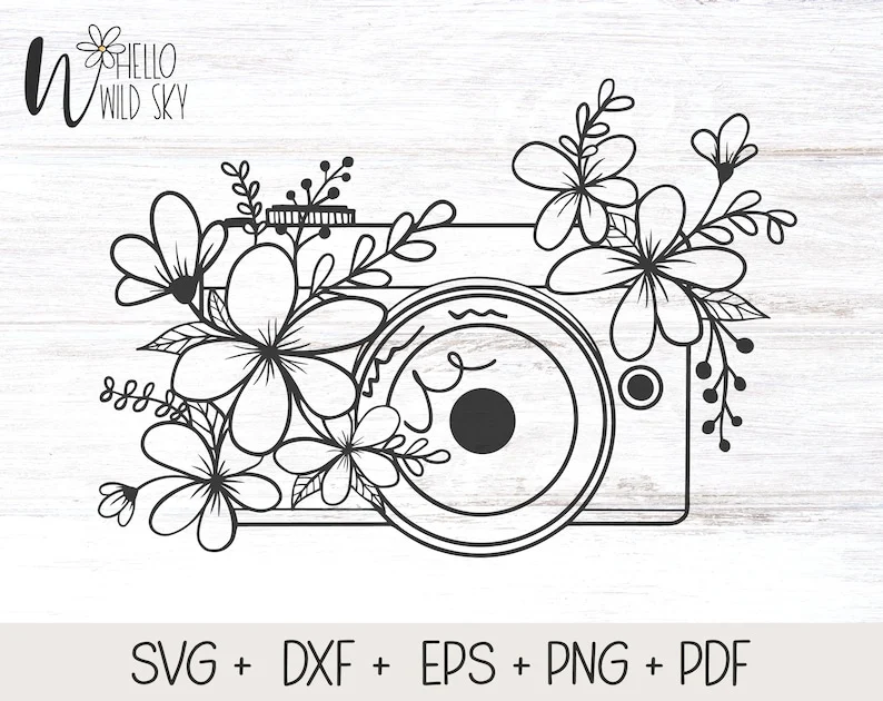 Floral Camera SVG File, Camera Svg, Camera With Flowers Svg, Floral Camera Tshirt SVG, Floral Camera Bag| Svg,png,flower Camera Cut File - Image 5