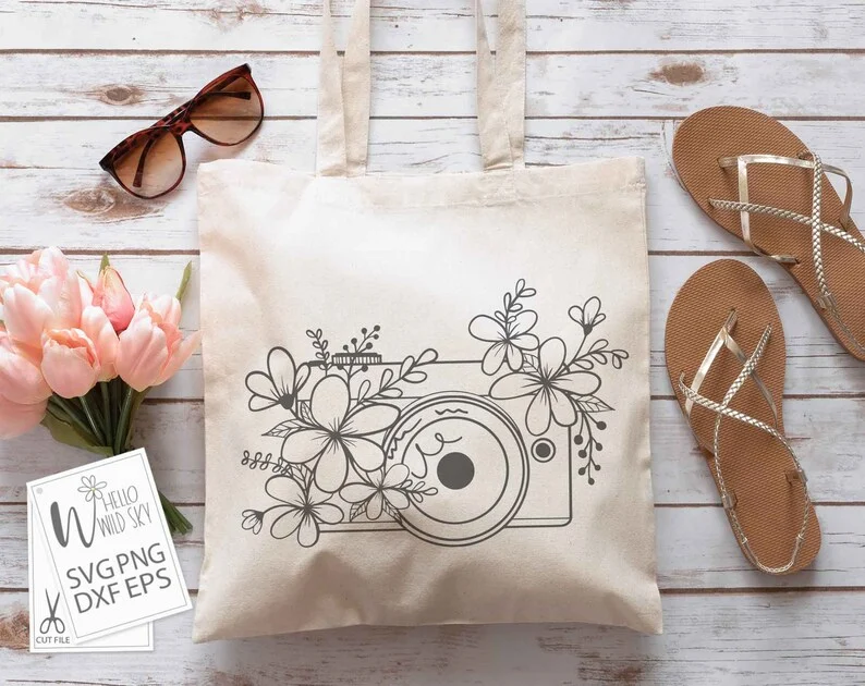 Floral Camera SVG File, Camera Svg, Camera With Flowers Svg, Floral Camera Tshirt SVG, Floral Camera Bag| Svg,png,flower Camera Cut File