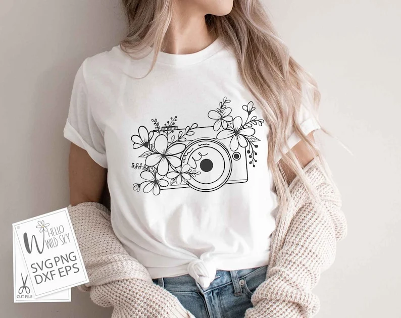 Floral Camera SVG File, Camera Svg, Camera With Flowers Svg, Floral Camera Tshirt SVG, Floral Camera Bag| Svg,png,flower Camera Cut File - Image 4