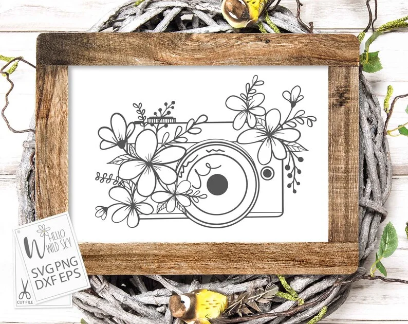 Floral Camera SVG File, Camera Svg, Camera With Flowers Svg, Floral Camera Tshirt SVG, Floral Camera Bag| Svg,png,flower Camera Cut File - Image 8