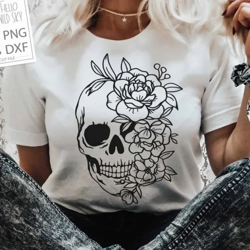 Skull Svg File, Floral Skull Svg, Skull Vector, Skull Flower Svg Vector Silhouette, Sugar Skull Svg File, Skull Flower Cut File, Halloween
