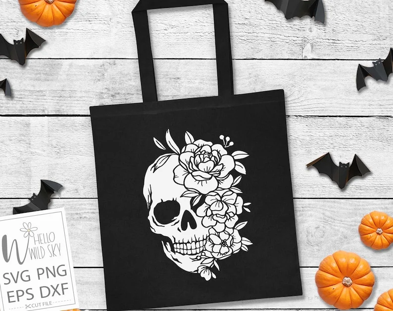 Skull Svg File, Floral Skull Svg, Skull Vector, Skull Flower Svg Vector Silhouette, Sugar Skull Svg File, Skull Flower Cut File, Halloween - Image 10