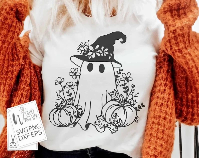 Spooky Ghost, Halloween Svg, Fall SVG, Pumpkins, Leaves SVG, Cute Flower Ghost Svg, Cute Ghost Svg, Flower Ghost Svg, Ghouls - Image 5