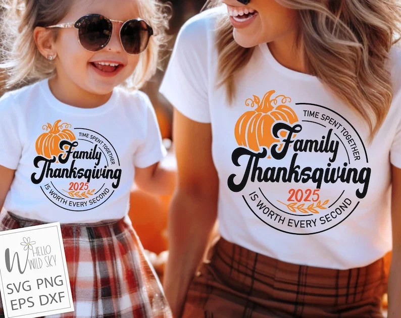 Thanksgiving 2025 SVG, Family Thanksgiving 2025 SVG, Time Spent Together is Worth Every Second, Thanksgiving Matching Family Shirts - Image 2