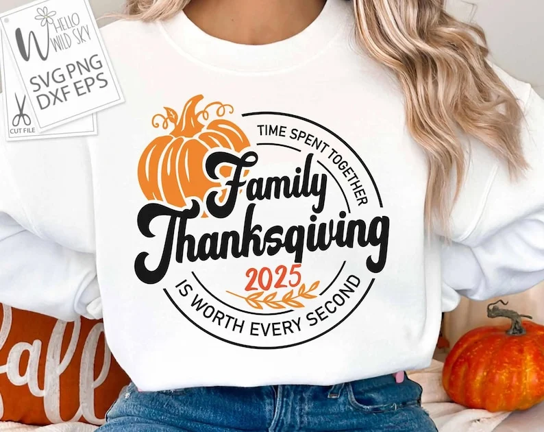 Thanksgiving 2025 SVG, Family Thanksgiving 2025 SVG, Time Spent Together is Worth Every Second, Thanksgiving Matching Family Shirts - Image 6