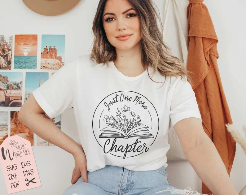 Just One More Chapter Svg, Book SVG Design, Book With Flowers Svg, Book Svg, Wildflower SVG File for Cricut, Book Lover Svg, Teacher Shirt - Image 3
