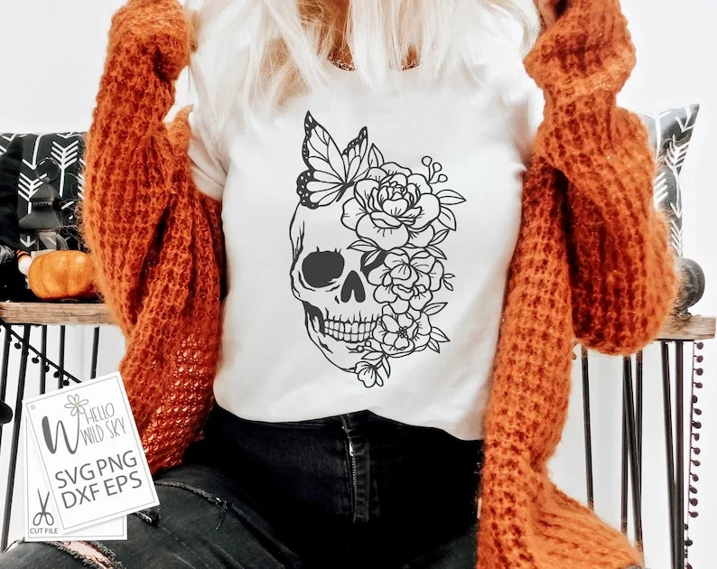 Skull Flower With Butterfly laser cut file