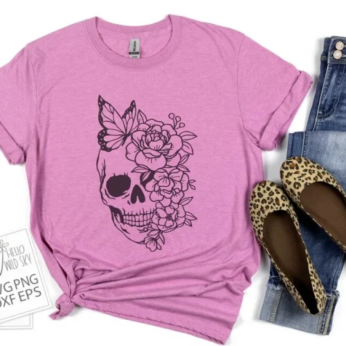 Skull Flower With Butterfly laser cut design, view 3