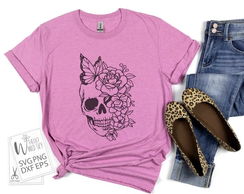 Skull Flower With Butterfly laser cut design, view 3