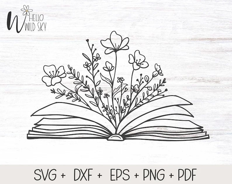 Book SVG Design, Book With Flowers Svg, Book Svg, Wildflower SVG File for Cricut, Book Lover Svg, Flowers Growing Out of a Book - Image 5
