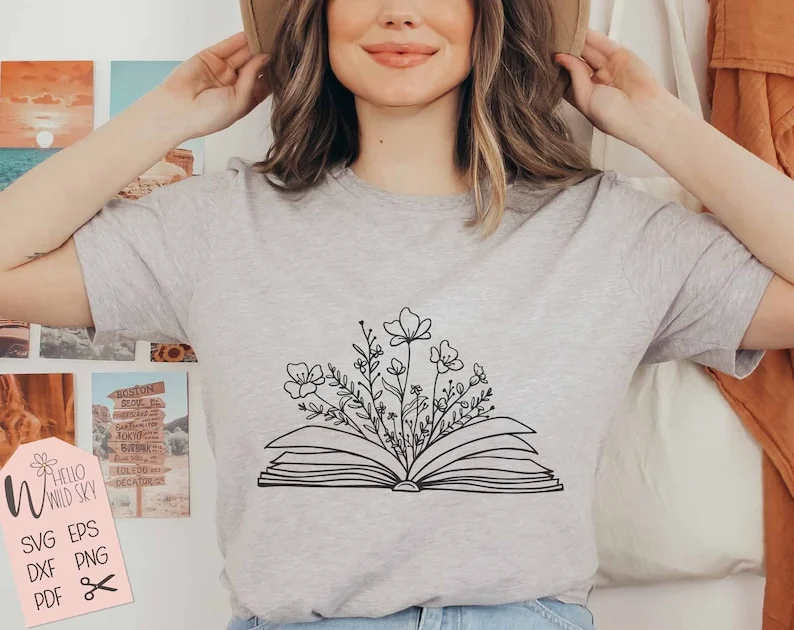 Book SVG Design, Book With Flowers Svg, Book Svg, Wildflower SVG File for Cricut, Book Lover Svg, Flowers Growing Out of a Book - Image 6
