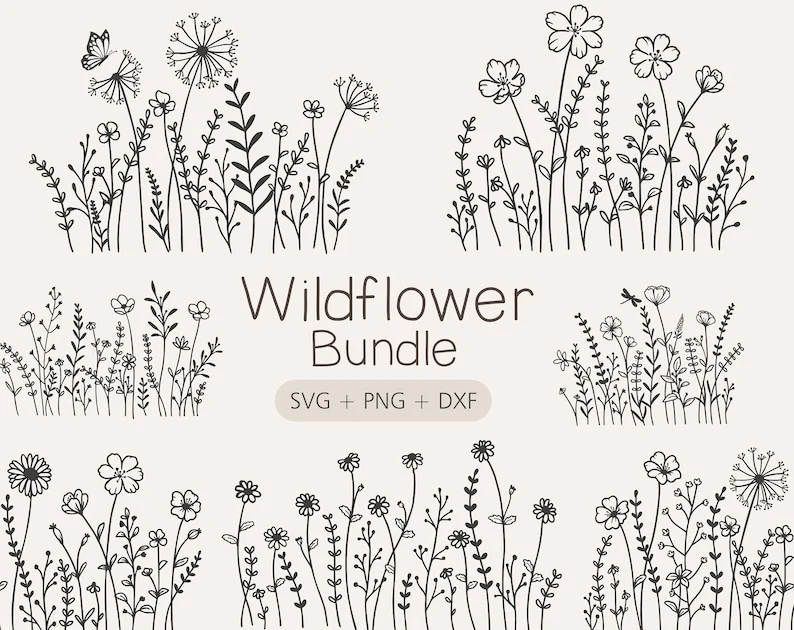 Wildflower Svg Bundle, Minimalist Flower Png, Flower Meadow Svg, Wildflower Clipart, Bouquet SVG, Floral Svg, Minimalist Flower Bouquet - Image 4