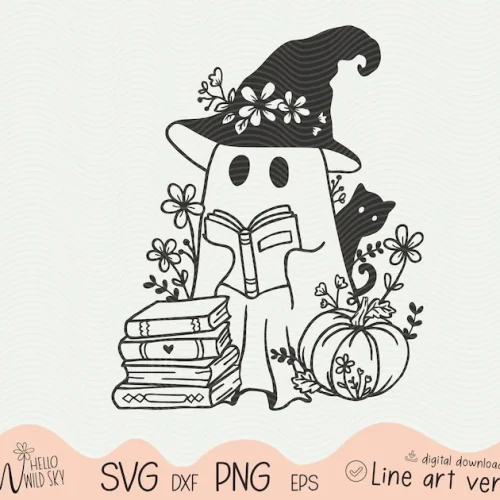 Cute Ghost Png, Ghost Reading Books, Bookish Ghost SVG, Bookish Halloween, Cute Flower Ghost Svg, Librarian Halloween, Halloween Png, Ghouls
