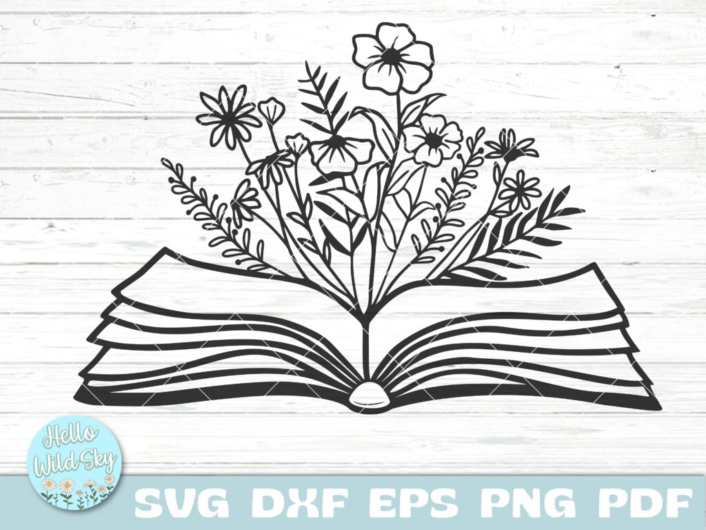 Book with Flowers Svg-Reading Svg - Wild soul - wild art