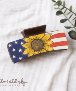 American Flag Sunflower Hair Clip SVG, Patriotic USA Design Hair Clip laser file