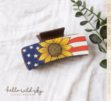 American Flag Sunflower Hair Clip SVG, Patriotic USA Design Hair Clip laser file