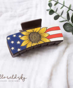 Alternative view of American Flag Sunflower Hair Clip SVG, Patriotic USA Design Hair Clip laser file