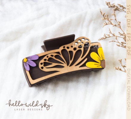 Butterfly Hair Clip File, Butterfly and flowers Claw Clip