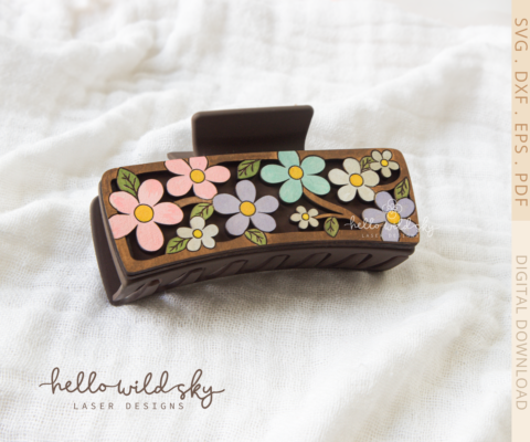 Floral Hair Claw Clip, Floral Hair Clip Laser File, Flower Hair Clip svg