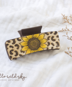 Sunflower Leopard Hair Clip, Sunflower Engraved Hair Clip, Leopard Print Hair Clip Laser File