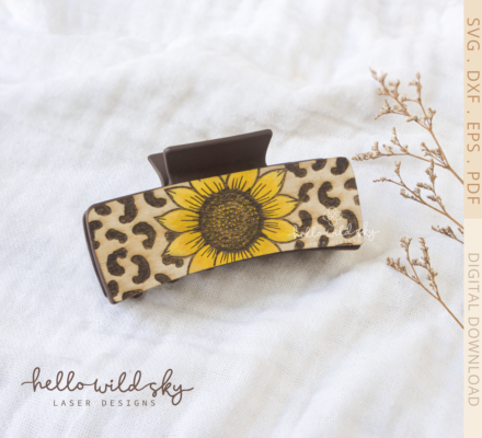 Sunflower Leopard Hair Clip, Sunflower Engraved Hair Clip, Leopard Print Hair Clip Laser File
