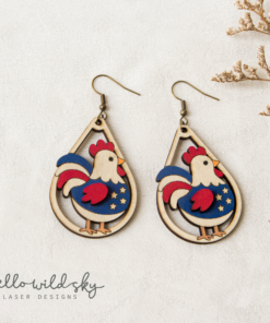 Alternative view of Patriotic Chicken 4th July Earrings, 4th of July Rooster Laser earrings, 250th Earrings