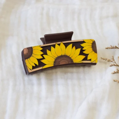 Sunflower Hair Clips Laser Cut SVG, Sunflower Claw Clip 4.1",
