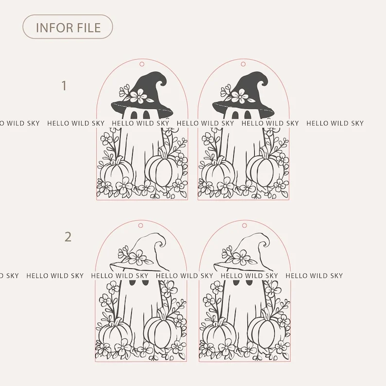 Cute Ghost Earrings, Floral Ghost Laser Engraved, Boho Halloween Earrings, Glowforge Cut File, Digital Download - Image 4