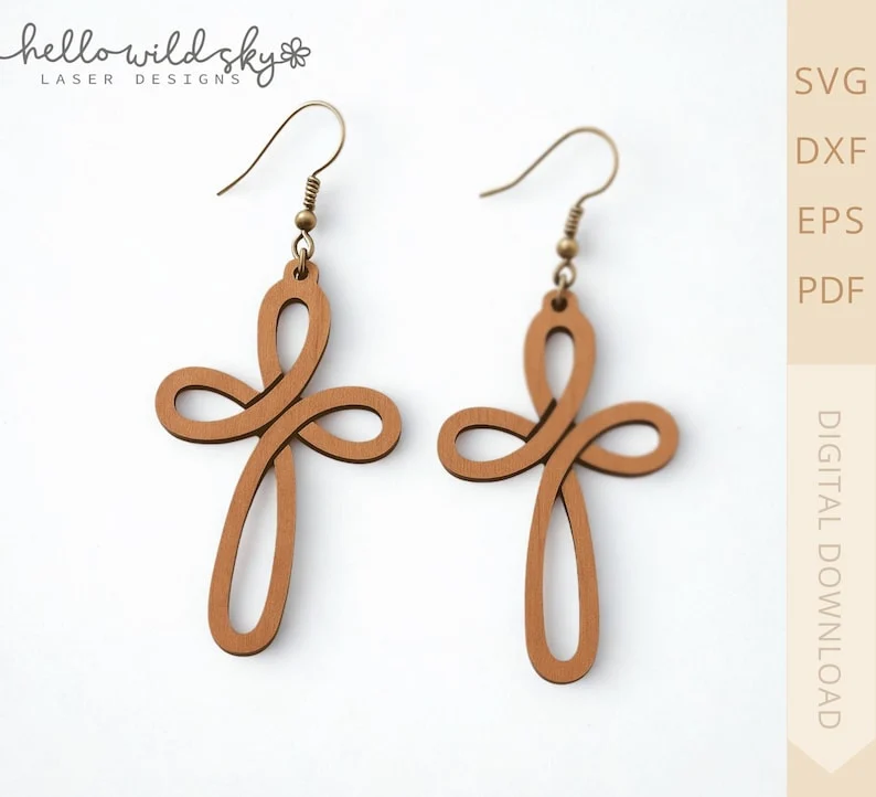 Cross Earring SVG, Boho Cross Wood Earring, Easter Wood Earring Svg, Earrings Glowforge Svg, Laser Cut Digital Download - Image 2
