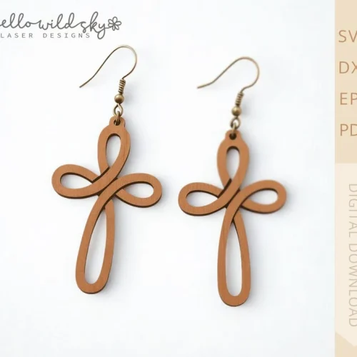 Cross Earring SVG, Boho Cross Wood Earring, Easter Wood Earring Svg, Earrings Glowforge Svg, Laser Cut Digital Download