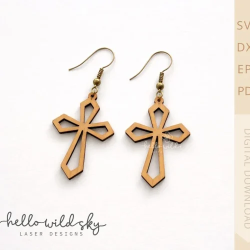 Religious Cross, Christmas Ornament Earrings, Cross Wood Earring SVG Laser Cut File, Earrings Glowforge Svg, Jesus Svg, Digital Download