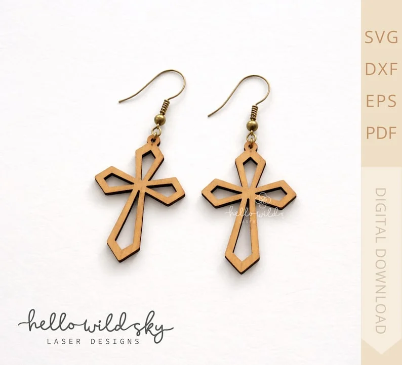 Religious Cross, Christmas Ornament Earrings, Cross Wood Earring SVG Laser Cut File, Earrings Glowforge Svg, Jesus Svg, Digital Download