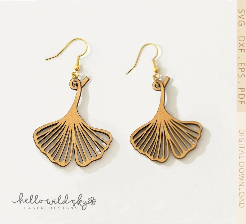 Ginkgo Leaf Laser Engraved Earrings, Ginkgo Leaf Earring Laser Cut File, Earring DIGITAL DOWNLOAD FILE - Image 3