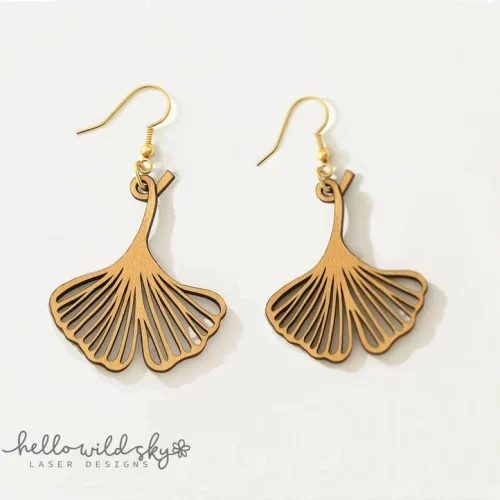 Ginkgo Leaf Laser Engraved Earrings, Ginkgo Leaf Earring Laser Cut File, Earring DIGITAL DOWNLOAD FILE