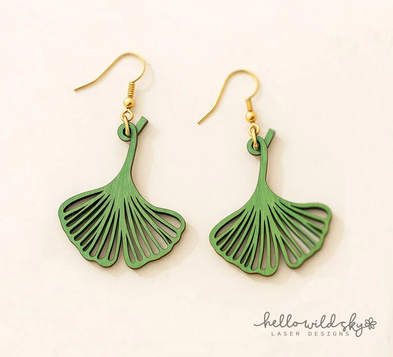 Ginkgo Leaf Laser Engraved Earrings, Ginkgo Leaf Earring Laser Cut File, Earring DIGITAL DOWNLOAD FILE - Image 2
