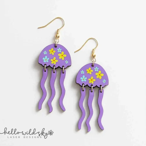 Jellyfish Earrings laser cut design, view 3