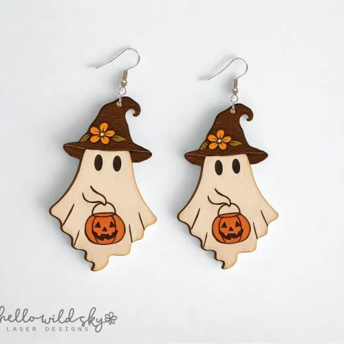 Ghost Halloween Earring, Cute Ghost Earring Wood Laser Cut File Svg, Pumpkin Ghost Halloween Earring Svg , Glowforge Svg File, Spooky Season