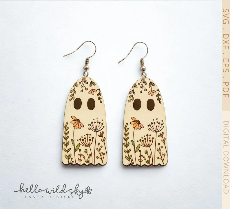 Engraved Wildflower Ghost Earrings SVG Laser File (digital Download) - Image 2