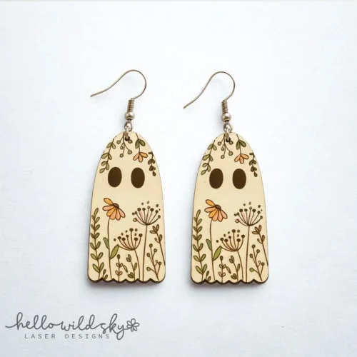 Engraved Wildflower Ghost Earrings SVG Laser File (digital Download)