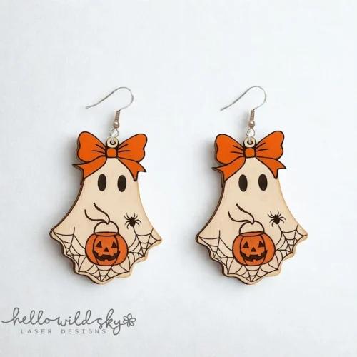 Lace Ghost Coquette Earrings laser cut design, view 3