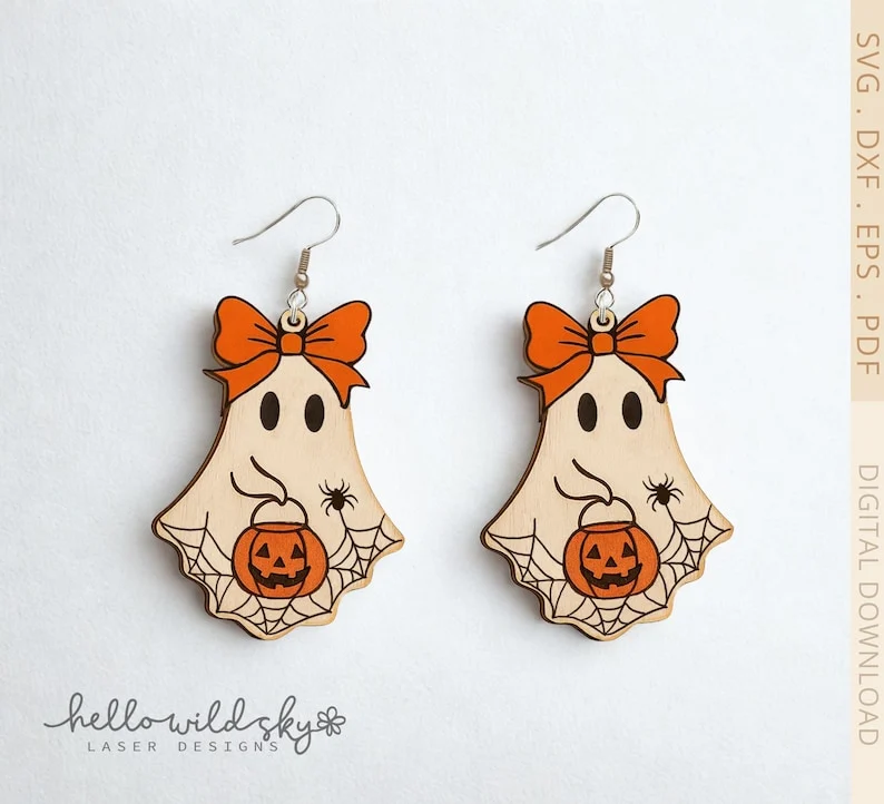 Lace Ghost Coquette Earrings laser cut design, view 3