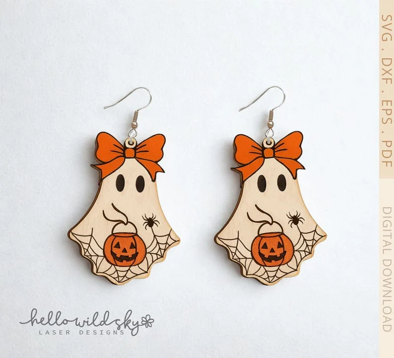 Lace Ghost Coquette Earrings laser cut design, view 2