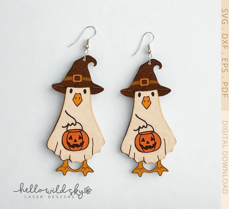 Spooky Goose Ghost Earrings laser cut file