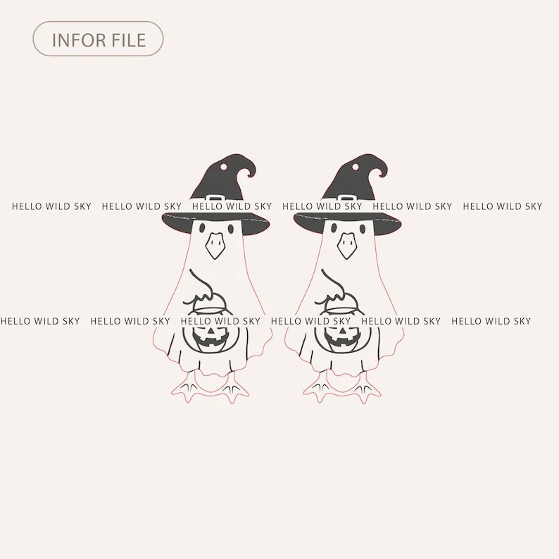 Spooky Goose Ghost Earrings laser cut design, view 4
