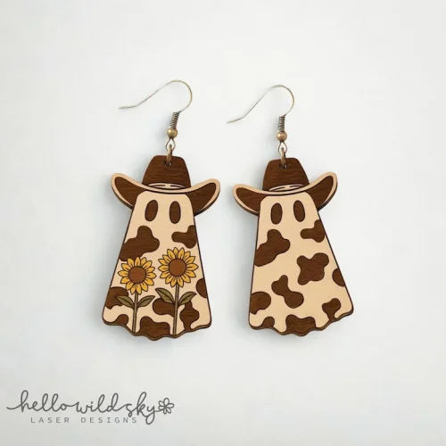 Cowboy Ghost Earrings SVG: Western Halloween Laser Cut File (digital Download