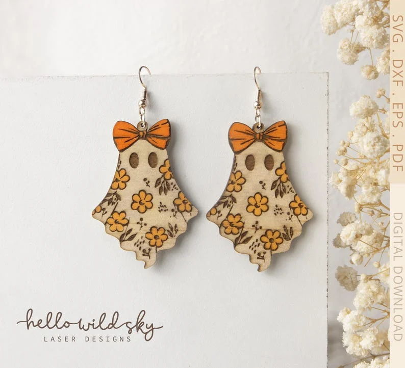 Boho Floral Ghost Earrings laser cut file