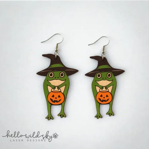 Halloween Frog Earrings, Frogs Dangle Laser Earring, Frog Earring SVG File, Glowforge Laser Earrings, Cute Frog Earring Laser File