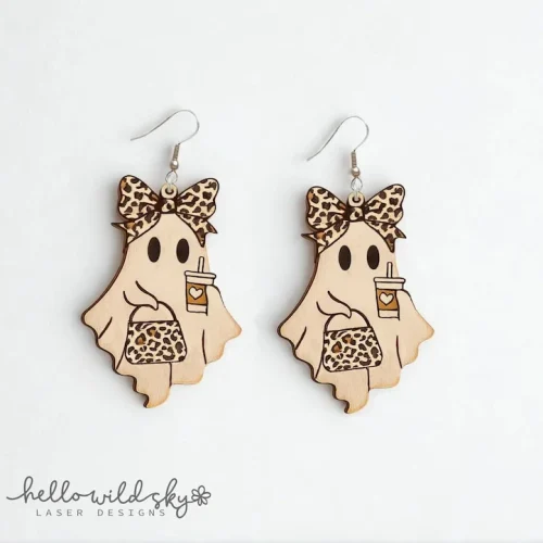 Leopard Ghost Earrings laser cut design, view 3