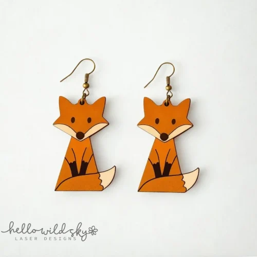 Fox Wood Earring Laser Cut File, Animal Laser Cut File, Fox Laser Earring File, Glowforge Laser Earrings