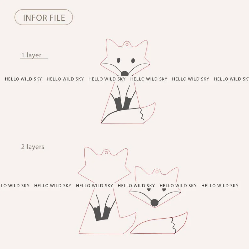 Fox Wood Earring Laser Cut File, Animal Laser Cut File, Fox Laser Earring File, Glowforge Laser Earrings - Image 2
